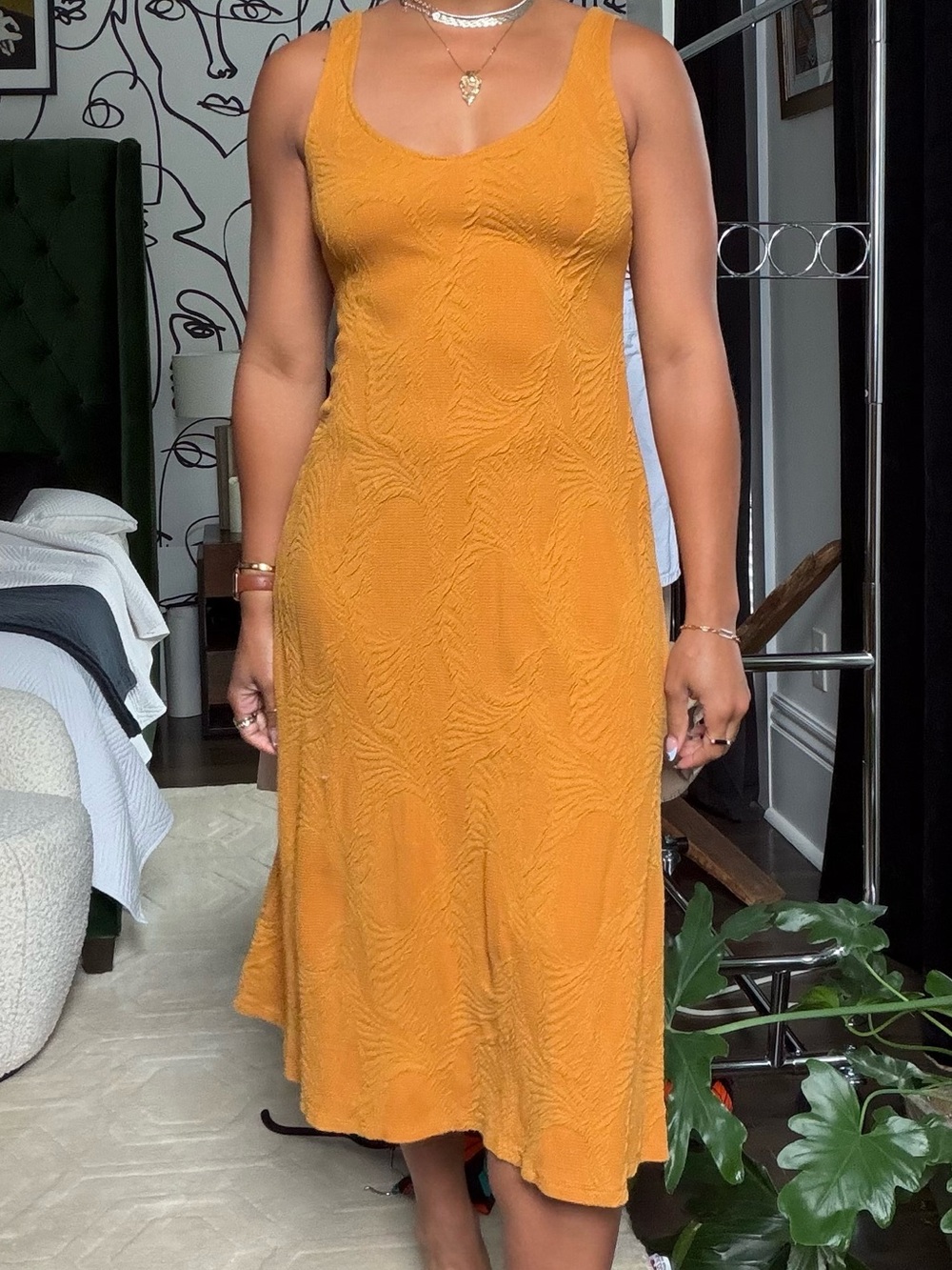 Zara Textured Sleeveless Midi Dress in Mustard